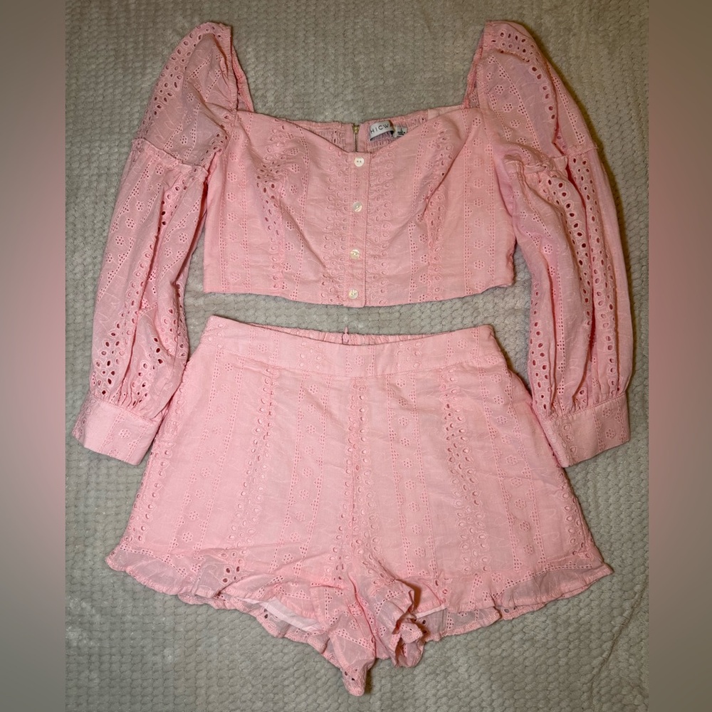 Pink Eyelet Crop Top and Shorts Set